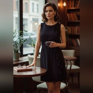 Calvin Klein black zip back ruffle dress 6 Minimalist